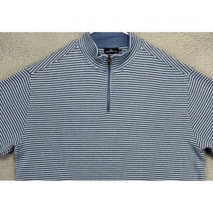 Rodd Gunn Sweater Mens 3XL Blue Stripe Quarter Zip Pullover Sweatshirt Mock Neck